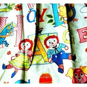 Raggedy Ann & Andy Teddy Bear Baby Child Short Curtain 2 Panels - Vintage